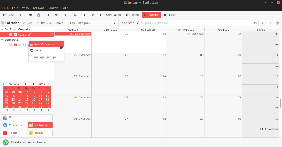Guida a Evolution Calendar: Avviare Evolution per la prima volta